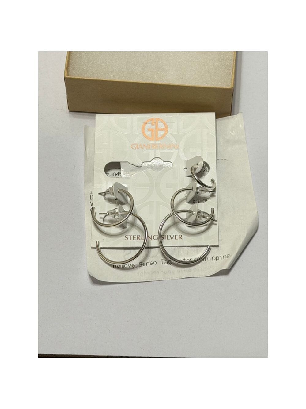 2 Pair Giani Bernini Sterling Silver Hoop Earrings Set Womens Silver Tone OS